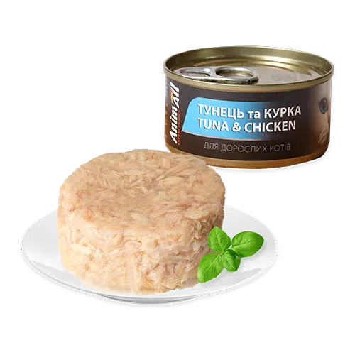 Вологий корм для котів AnimAll з тунцем і куркою, 85 г