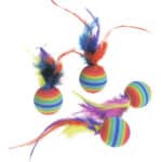 Flamingo Rainbow Ball ФЛАМИНГО РАДУЖНЫЙ МЯЧ с перьями, игрушка для кошек, 4шт.