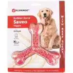 Жувальна іграшка для собак Flamingo Rubber Flexo Saveo потрійна кістка зі смаком яловичини, 15,5х14 см