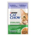 Влажный корм CAT CHOW Sterilised для взрослых кошек после стерилизации кусочки в подливке с ягненком и зеленой фасолью 85 г