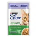 Вологий корм CAT CHOW Sterilised для дорослих котів після стерилізації шматочки у підливці з ягням та зеленою квасолею 85 г