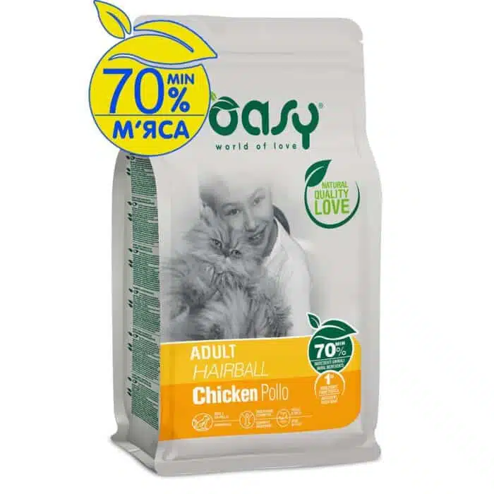 Сухий корм Oasy Lifestage Adult Hairball з куркою для котів