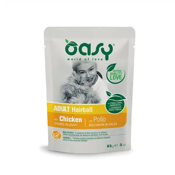 Вологий корм для котів Oasy Adult Hairball з куркою, 85 г