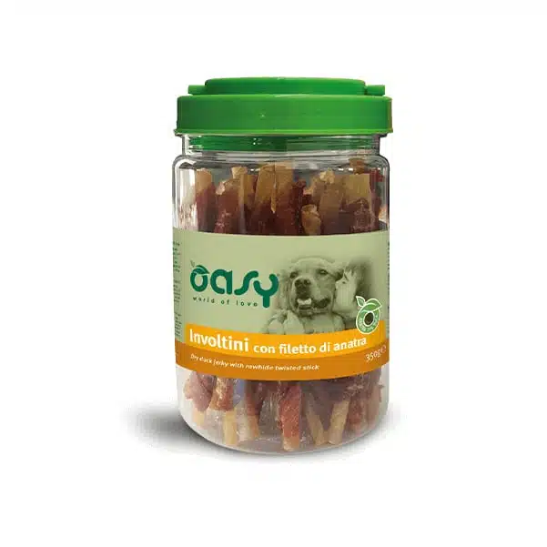 Ласощі Oasy Jerky Rawhide Twisted Stick з качкою для собак, 350 г