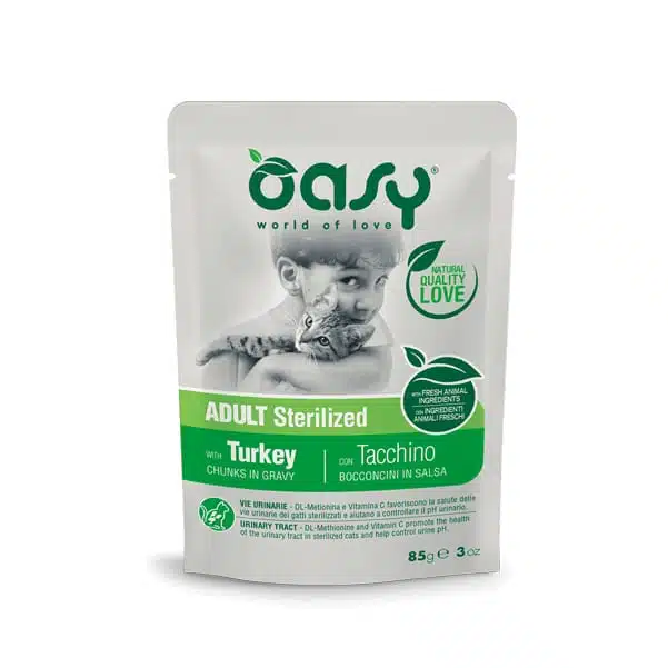 Вологий корм для стерилізованих котів Oasy Adult Sterilized з індичкою, 85 г