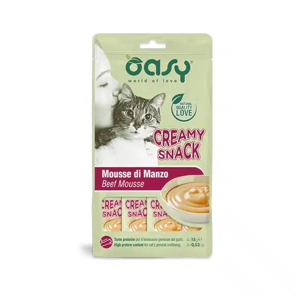 Ласощі Oasy Creamy кремовий мус з яловичиною для котів, 4 шт по 15 г