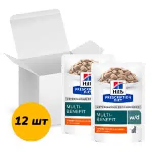 Вологий корм для котів Hill's Prescription Diet w/d для контролю ваги з куркою, 12 шт по 85 г