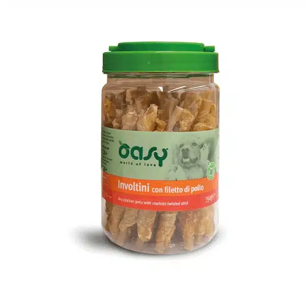 Ласощі Oasy Jerky Rawhide Twisted Stick з куркою для собак, 350 г