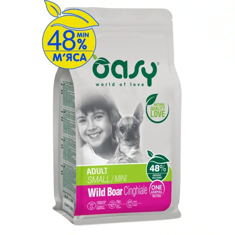 Сухий корм для дорослих собак малих порід Oasy One Animal Protein Adult Small Mini з диким кабаном
