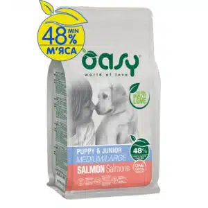 Сухий корм Oasy One Animal Protein Puppy Medium/Large для цуценят з лососем