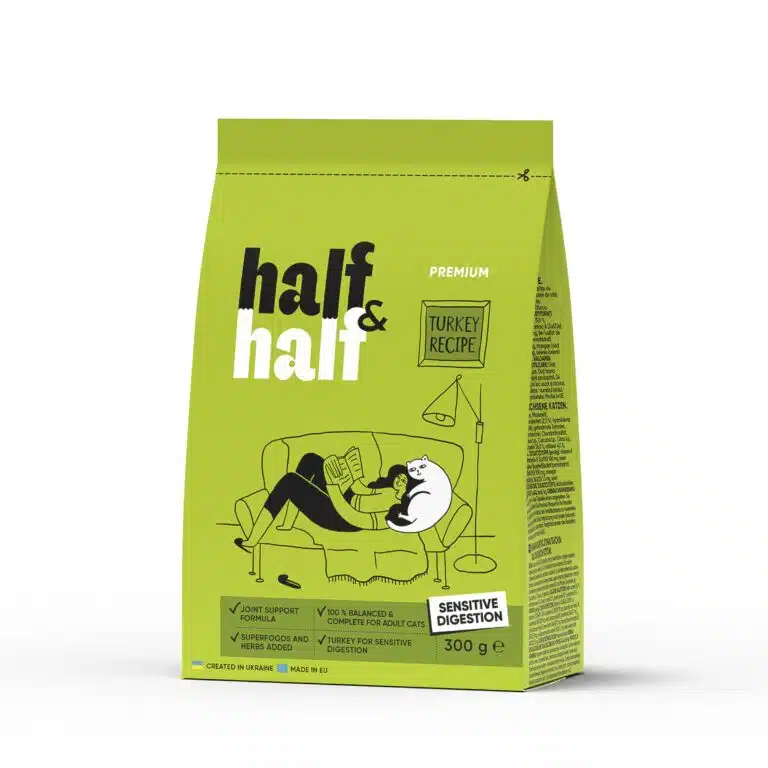 Сухий корм Half&Half з індичкою для котів з чутливим травленням