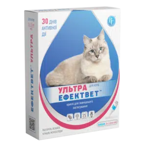 Краплі Ефектвет Ультра від бліх та кліщів для котів, 1 мл, 5 піпеток