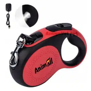 Повідець-рулетка AnimAll з LED-ліхтариком для собак до 25 кг, 5 м, червона