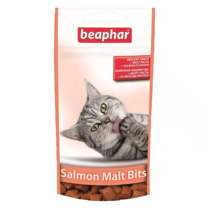 Ласощі для котів Salmon Malt Bits - смачні і корисні подушечки зі смаком лосося і мальт-пастою, 35 г