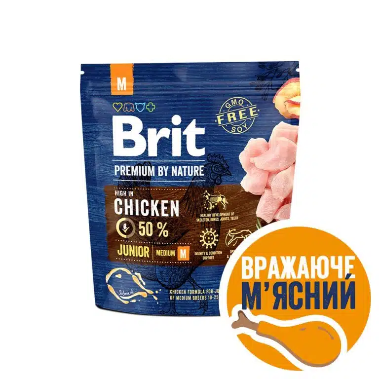 Сухий корм для цуценят середніх порід Brit Premium Junior M з куркою