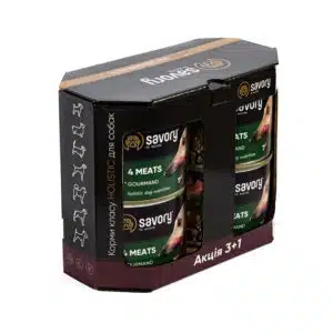 Набір консерв Savory Gourmand 4 види м'яса для собак, 200 г, акція 3+1