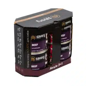 Набір консерв Savory Gourmand з яловичиною для собак, 200 г, акція 3+1