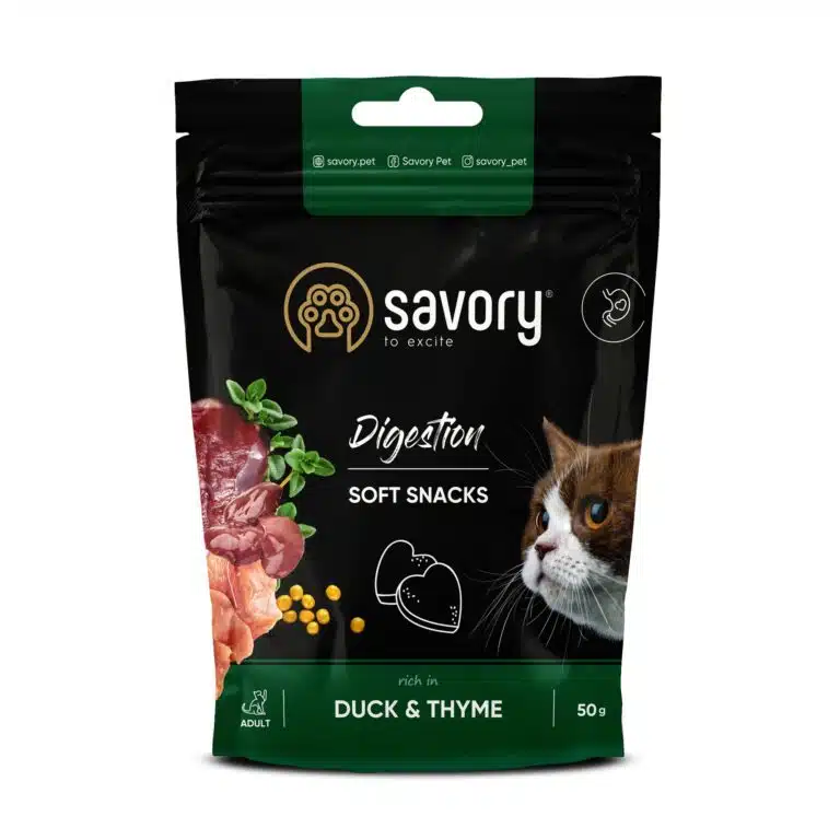 М'які ласощі Savory Digestion з качкою і печінкою для котів, 50 г