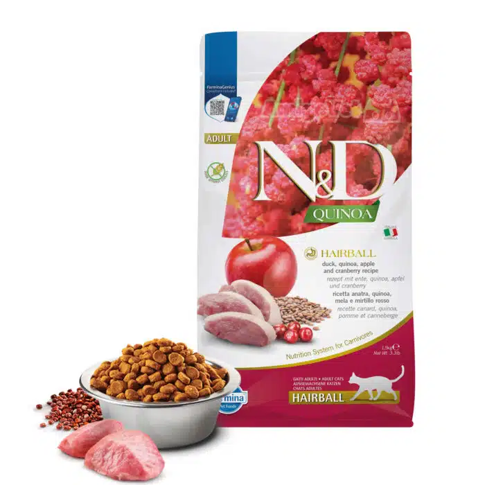 Беззерновий корм для котів Farmina N&D Quinoa Hairball для виведення шерсті з качкою, кіноа, яблуком та журавлиною