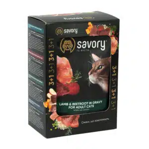 Вологий корм для дорослих котів Savory з ягням і буряком у соусі, 3+1