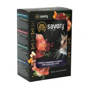 Вологий корм для стерилізованих котів Savory з ягням і журавлиною у соусі, 3+1