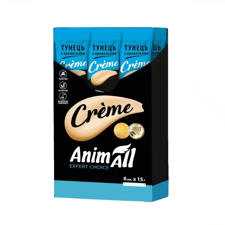Кремові ласощі AnimAll Crème з тунцем і креветками для котів, 6х15 г