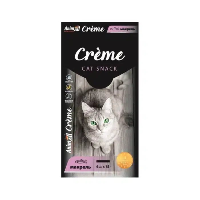 Кремові ласощі AnimAll Crème з макреллю для котів, 6×15 г