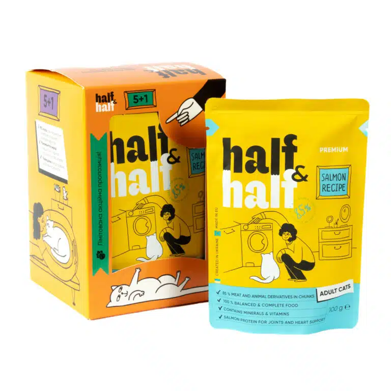Вологий корм Half&Half шматочки з лососем у желе для дорослих котів