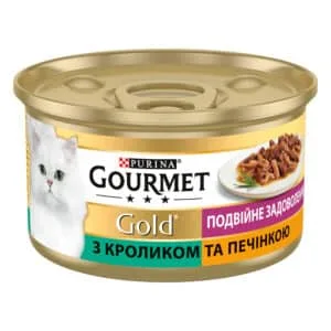 Вологий корм Gourmet Gold Подвійне задоволення з кроликом і печінкою для котів, 85 г
