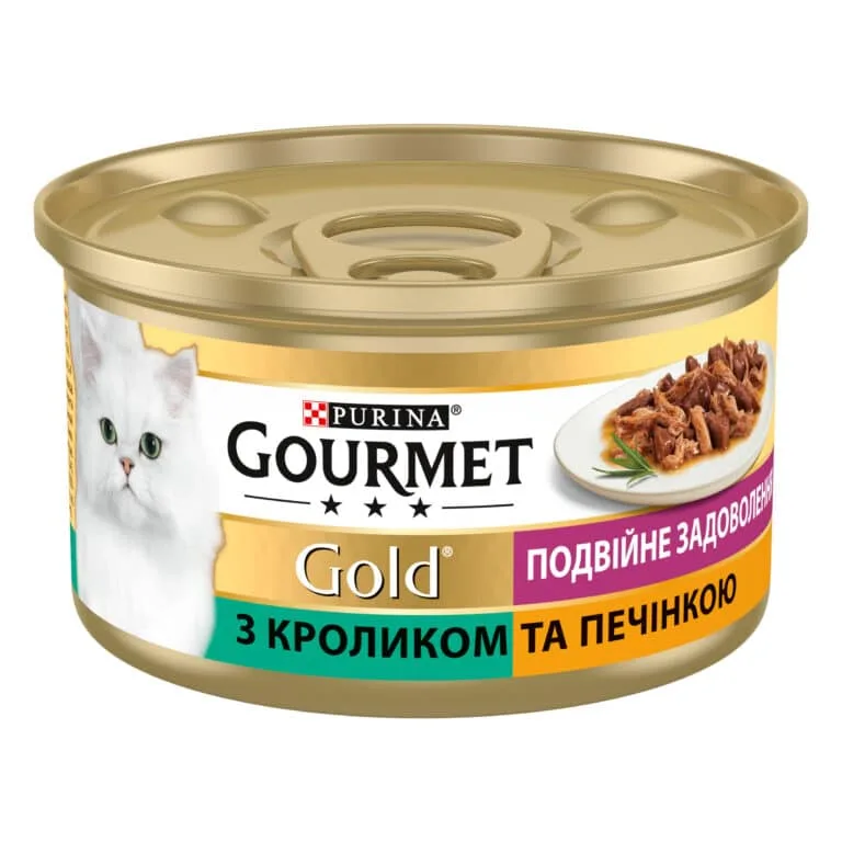 Вологий корм Gourmet Gold Подвійне задоволення з кроликом і печінкою для котів, 85 г