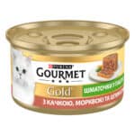 Вологий корм GOURMET Gold для дорослих котів шматочки у паштеті з качкою, морквою та шпинатом 85 г