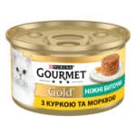 Вологий корм GOURMET Gold "Ніжні биточки" для дорослих котів з куркою та морквою 85 г