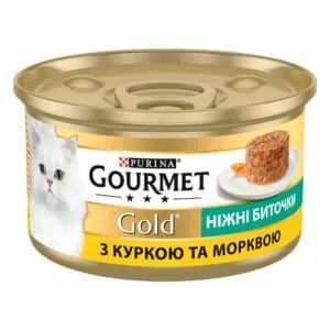 Вологий корм для дорослих котів Gourmet Gold ніжні биточки з куркою та морквою, 85 г