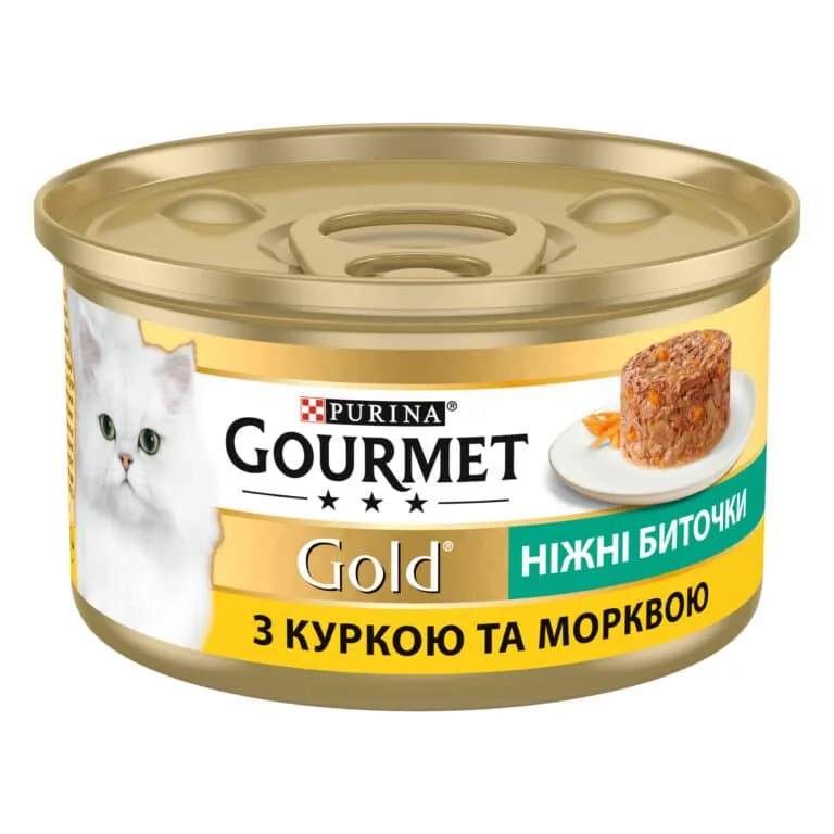 Вологий корм для дорослих котів Gourmet Gold ніжні биточки з куркою та морквою, 85 г