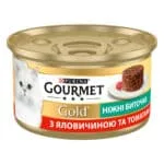 Вологий корм для дорослих котів Gourmet Gold ніжні биточки з яловичиною та томатами, 85 г