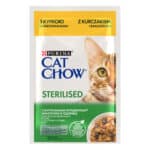 Вологий корм CAT CHOW Sterilised для дорослих котів після стерилізації шматочки у підливці з куркою та баклажанами 85 г