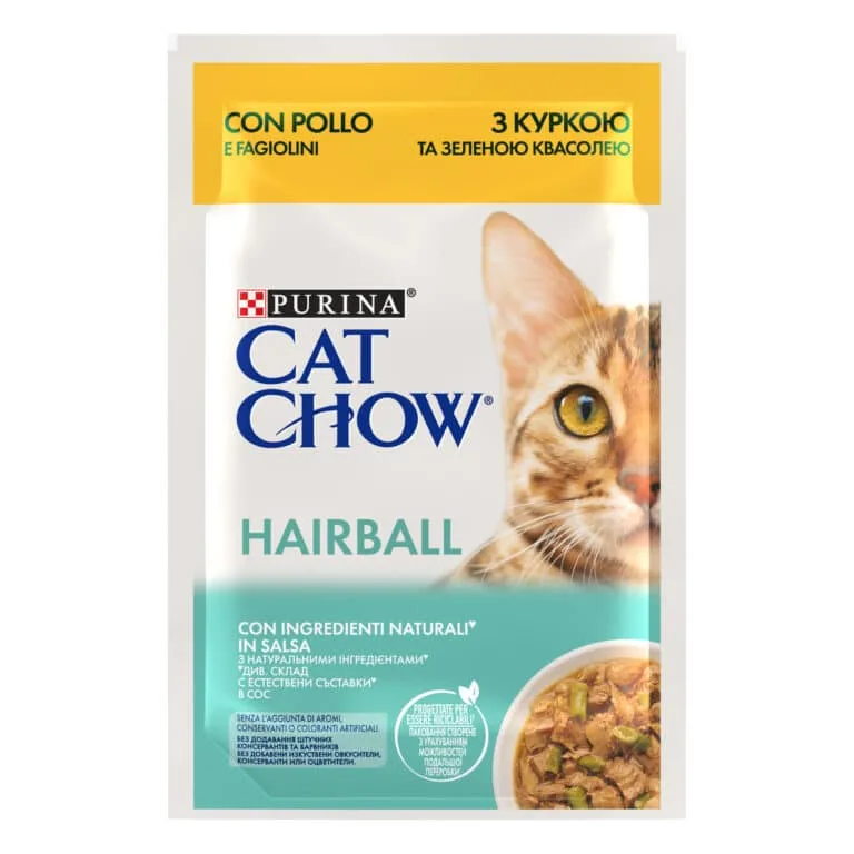 Вологий корм для дорослих котів Cat Chow Hairball з куркою та зеленою квасолею, 85 г