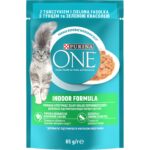 Влажный корм PURINA ONE Indoor для взрослых кошек постоянно находящихся в помещении кусочки в соусе с тунцом и зеленой фасолью 85 г