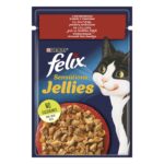 Вологий корм FELIX Sensations Jellies для дорослих котів шматочки в желе з яловичиною та томатами 85 г