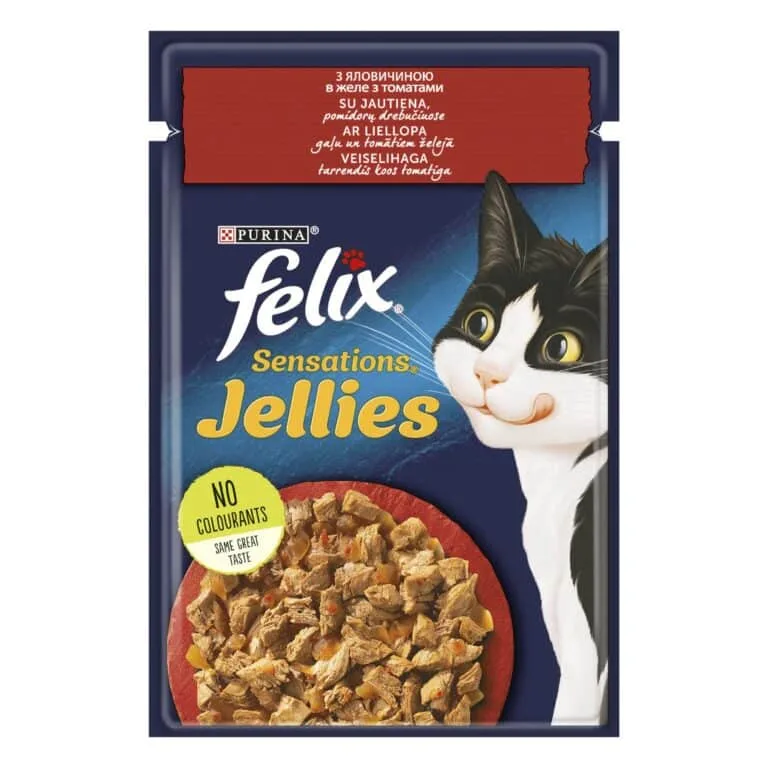 Вологий корм Felix Sensations Jellies з яловичиною для котів, 85 г