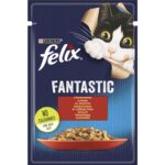 Влажный корм FELIX Fantastic для взрослых котов кусочки в желе с говядиной 85 г