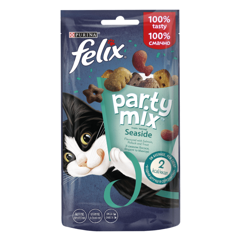 Ласощі Felix Party Mix Морський для дорослих котів з лососем, фореллю та минтаєм, 60 г