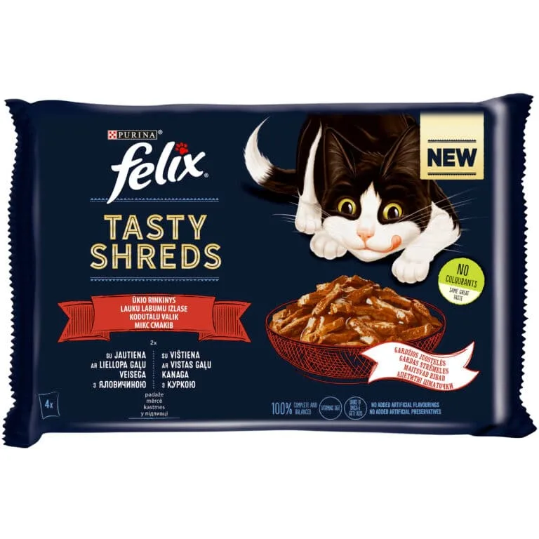 Вологий корм Felix Tasty Shreds з яловичиною і куркою для котів, 80 г