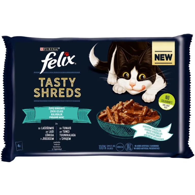 Вологий корм Felix Tasty Shreds з лососем і тунцем для котів, 80 г
