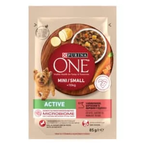 Вологий корм Purina ONE Mini/Small Active з яловичиною для дорослих собак, 85 г