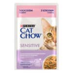Вологий корм CAT CHOW Sensitive для дорослих котів із чутливою системою травлення шматочки у підливці з лососем та цукіні 85 г