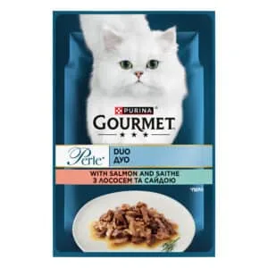 Вологий корм Gourmet Perle Duo з лососем і сайдою для дорослих котів, 85 г