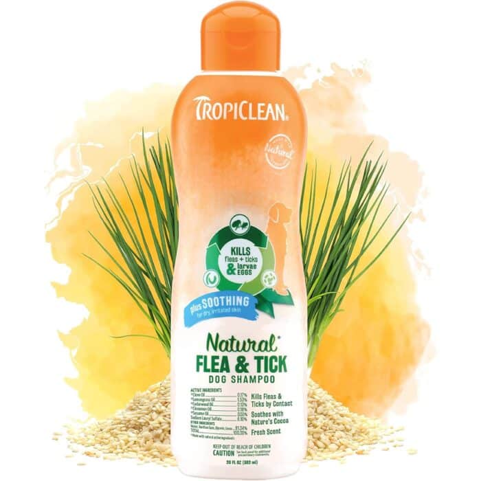 Заспокійливий шампунь для собак від бліх і кліщів TropiClean Natural Flea & Tick, 592 мл