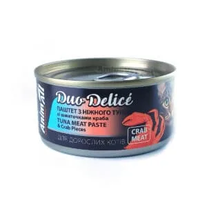 Вологий корм AnimAll Duo Delice з тунцем і крабом для котів, 80 г