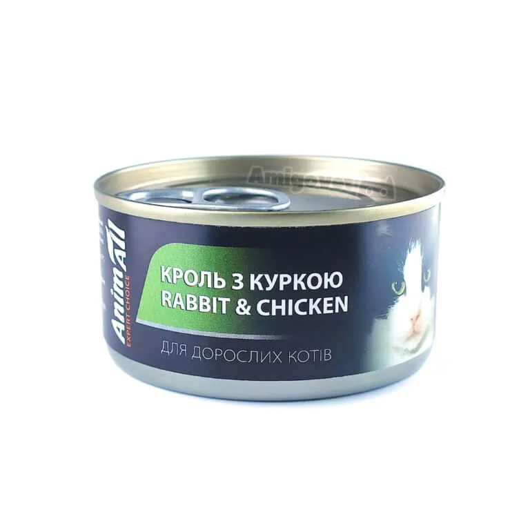 Вологий корм AnimAll паштет з кроликом і куркою для котів, 80 г